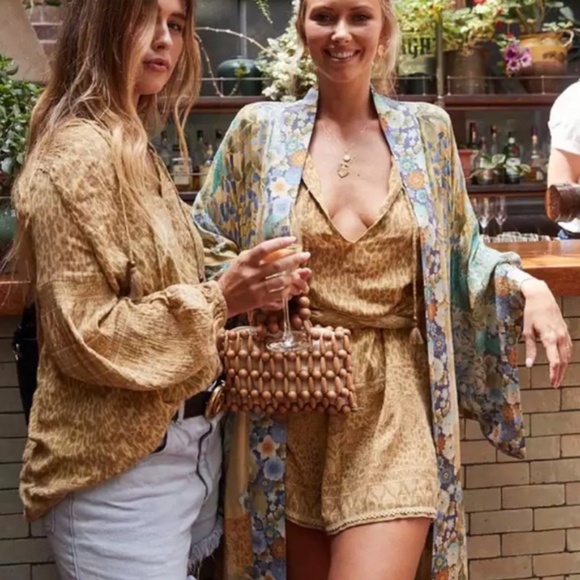Yellow Gypsy Willow Floral Open Kimono Duster Robe - Picture 3 of 7